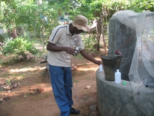 Testing water samples from drinking wells in Panama.