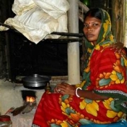 Mrs Beauty Das is using improved cooking stove 