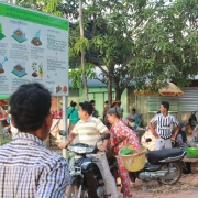 Promotional signboard on how to produce natural composts from the garbage installed in the local market area in Toul Toeteung Commune, Cambodia