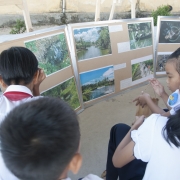 Students attending an exhibition on water pollution