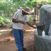 Testing water samples from drinking wells in Panama.