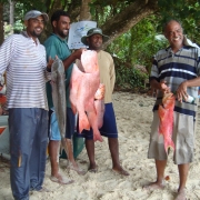 Praslin Fishers Association members displays their winning catch in fishing competition