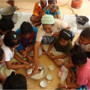 Teaching children how to process local food from mangrove