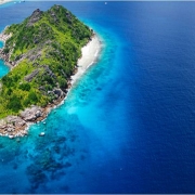 Typical Mahe plateau scenery small islands surrounded by ocean