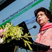 IUCN Regional Director Aban Marker Kabraji speaks at the RCF on the urgency of building resilience in Asia