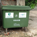 Large common waste bins for local community to stop dumping in abandoned shrimp ponds