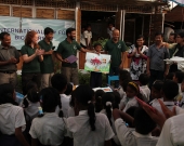 One of the child artists being honored at the International Day for Biodiversity celebration in Dhaka