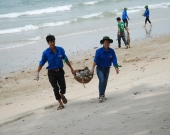 Volunteers collecting rubbishes on the beach, Co To island