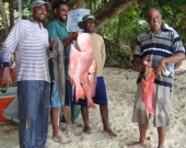 Praslin Fishers Association members displays their winning catch in fishing competition