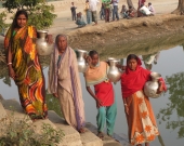 Fetching daily drinking water from far away ponds is a daily challenge for women in Shyamnagar