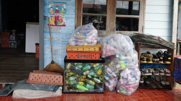 Household recyclable waste, sorted and ready for collection