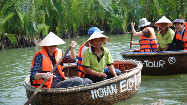 Tourism boat in nipa wetland in Cam Thanh