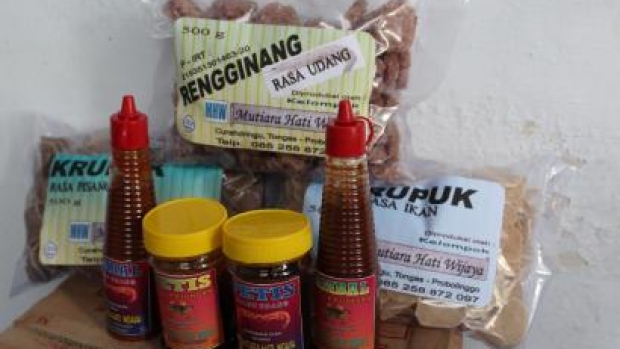 Fish and rice crackers, and other products, produced by the women's groups established in Curah Dringu Village, Indonesia