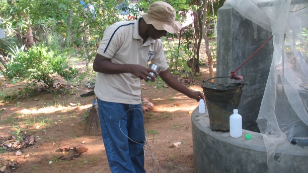 Testing water samples from drinking wells in Panama.