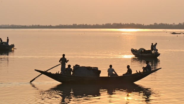 Fishing at sunset in the Sundarbans