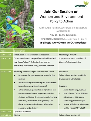Session Flyer on Women and Environment at Asia-Pacific CSO Forum on Beijing+20