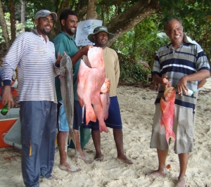 Praslin Fishers Association members displays their winning catch in fishing competition