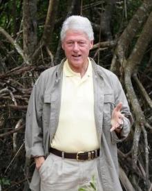 Bill Clinton standing in front of mangroves
